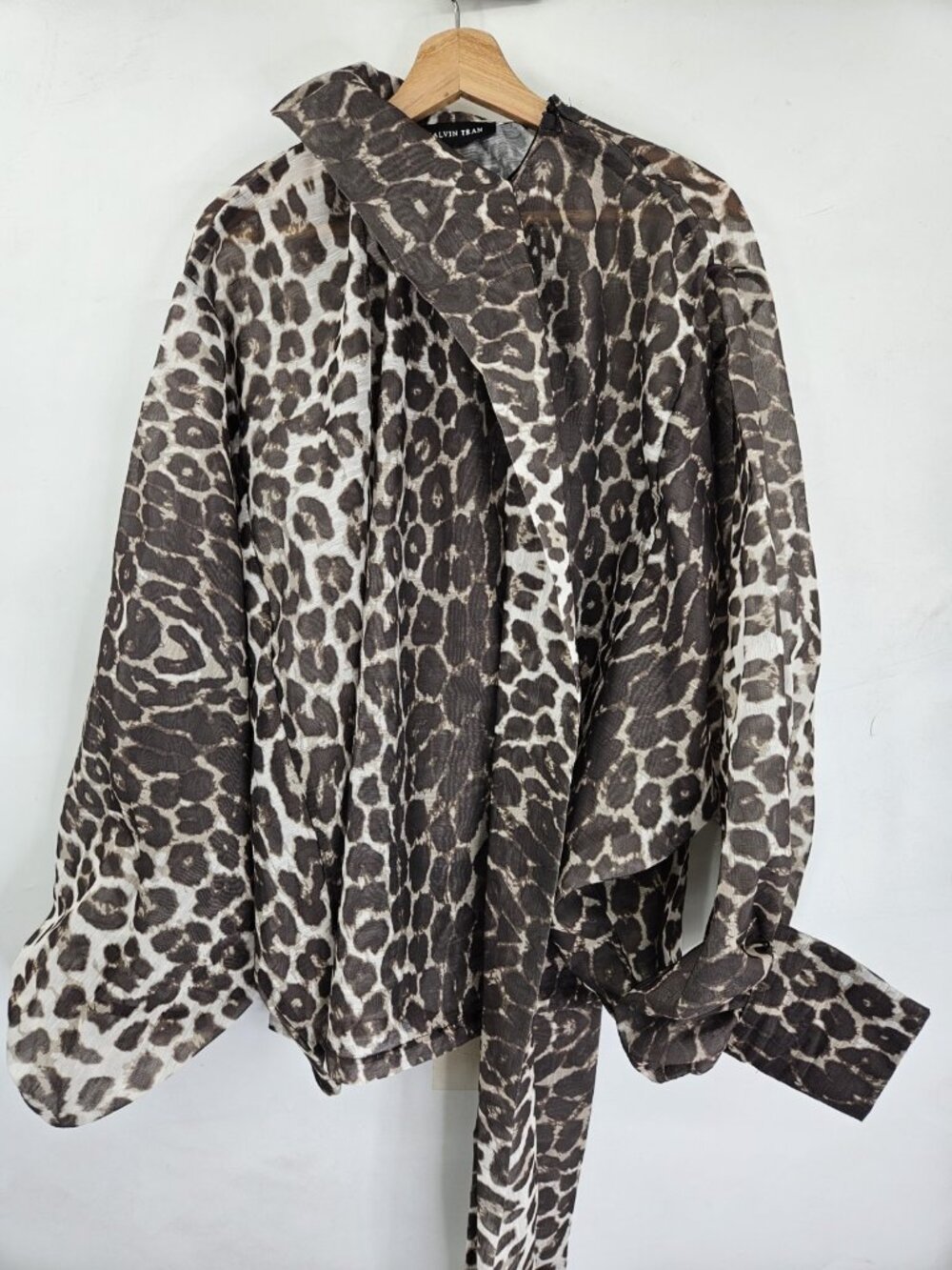 Calvin Tran Top Womens L Leopard Print Semi Sheer Animal Print Y2K Party Blouse